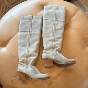 Report Over the Knee Suede Boots in Light Taupe